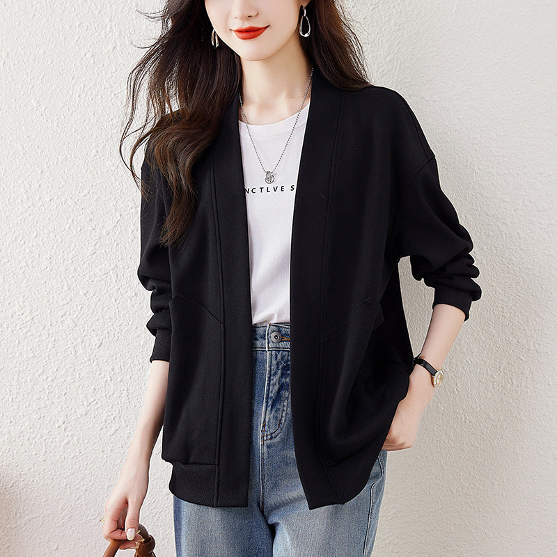 Lazy V-neck Sweatshirt Cardigan Women's Loose Casual Jacket All-matching Drop-shoulder Sleeve