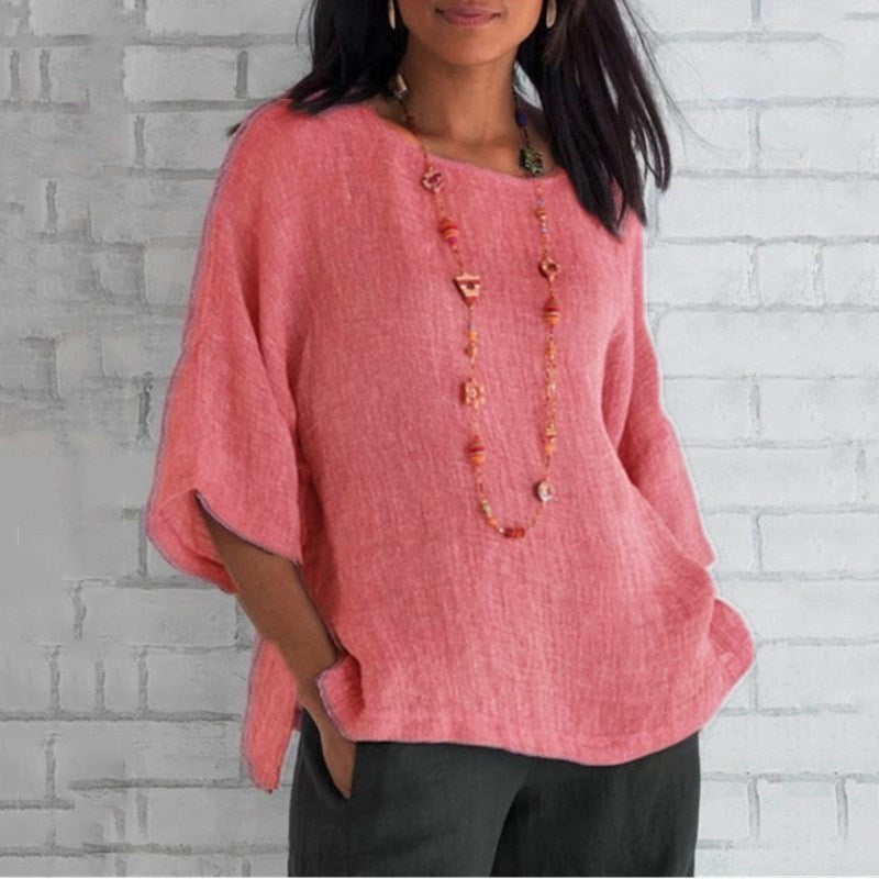 Women's 2025 Fashion Tops Three-quarters Length Sleeve Business Casual Blouses Summer Tees Shirts