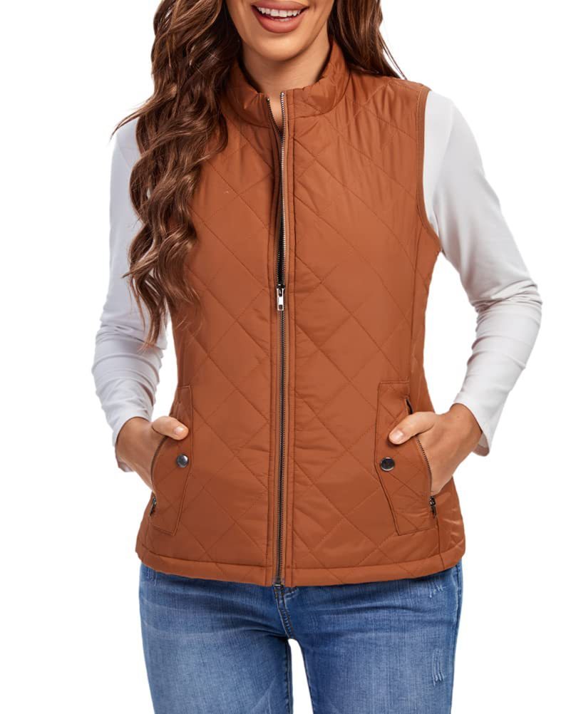 Women's Cotton Vest Stand Collar Zipper Pocket Warm
