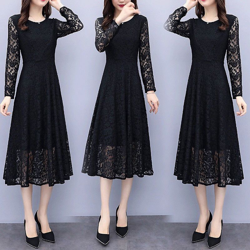 Long Sleeve Temperament Plus Size Long Velvet Lining Base A- Line Dress