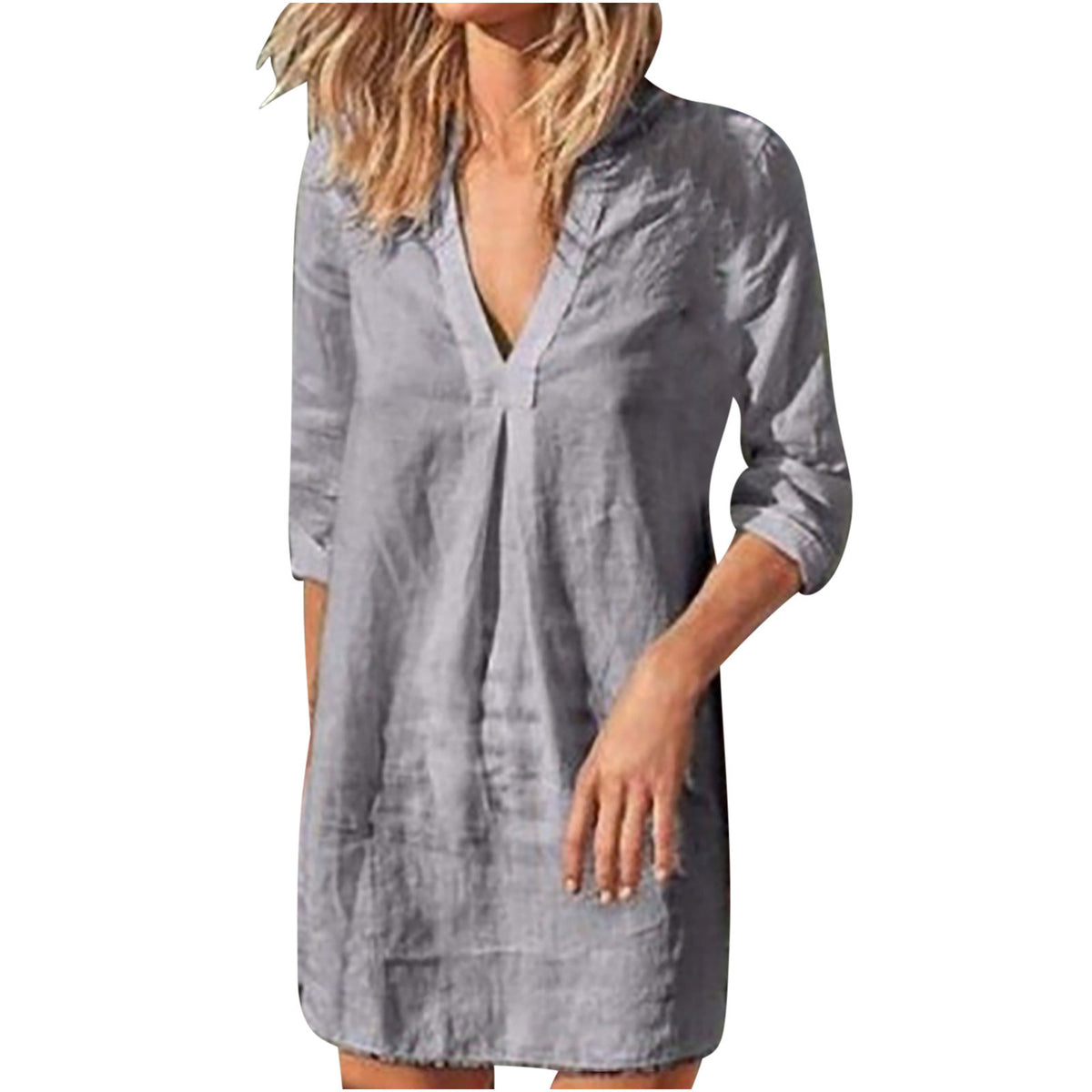Women's V-neck Mid-length Casual Long Sleeve Dress