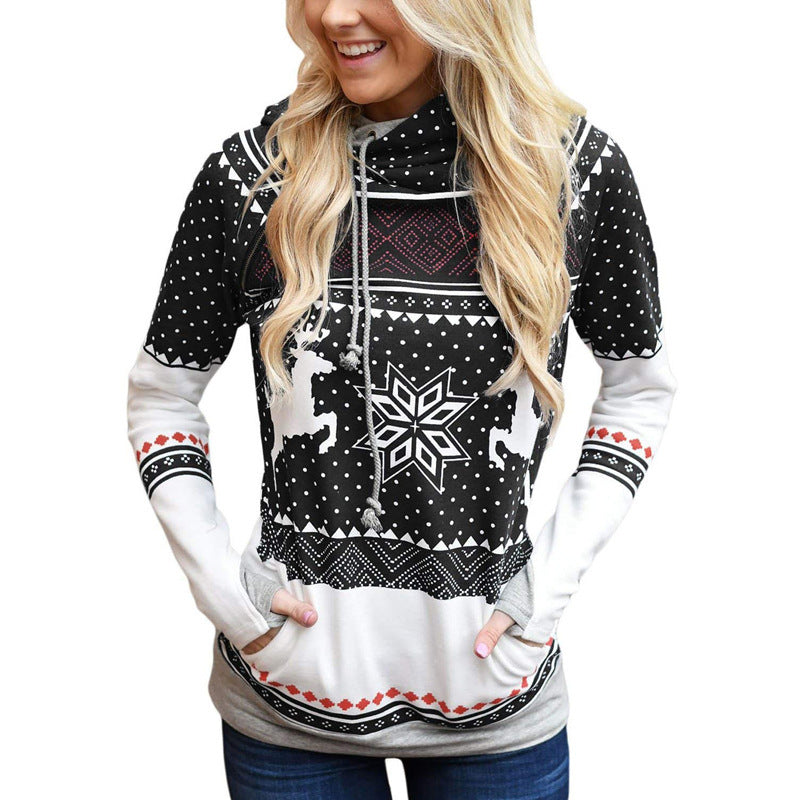 Long Sleeve Hooded Casual Sweater Women With Printed Pockets