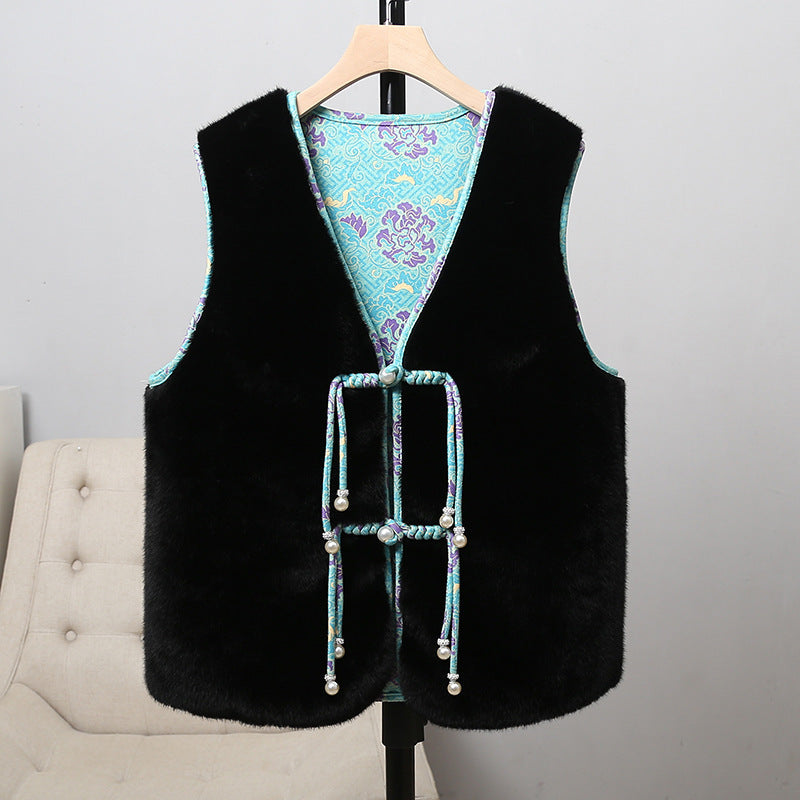Double-sided Retro Buckle For Women Mink Fur Vest