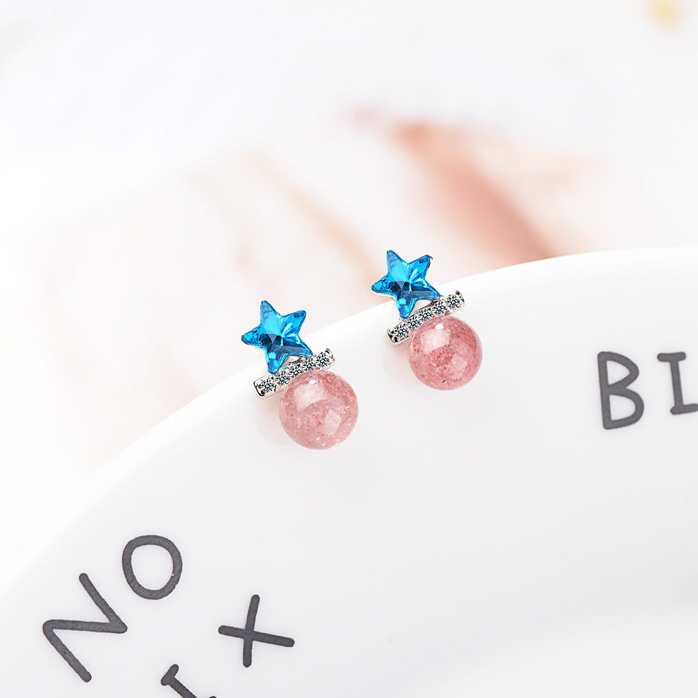 Heart Jewelry Strawberry Crystal Star Stud Earrings Women Fashion