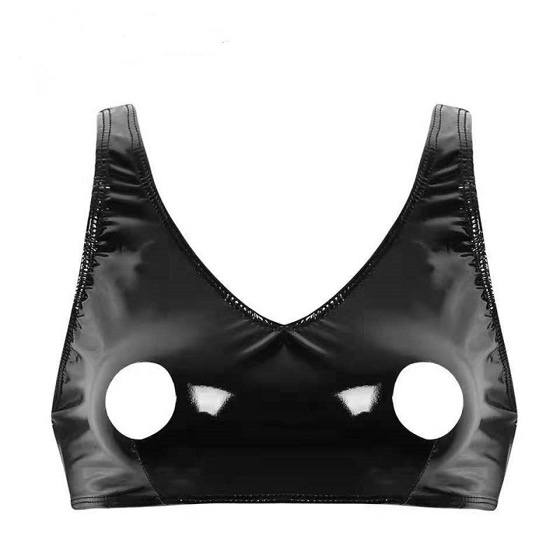 Cutout Bra  Panty Set Shiny Leather Plus Size