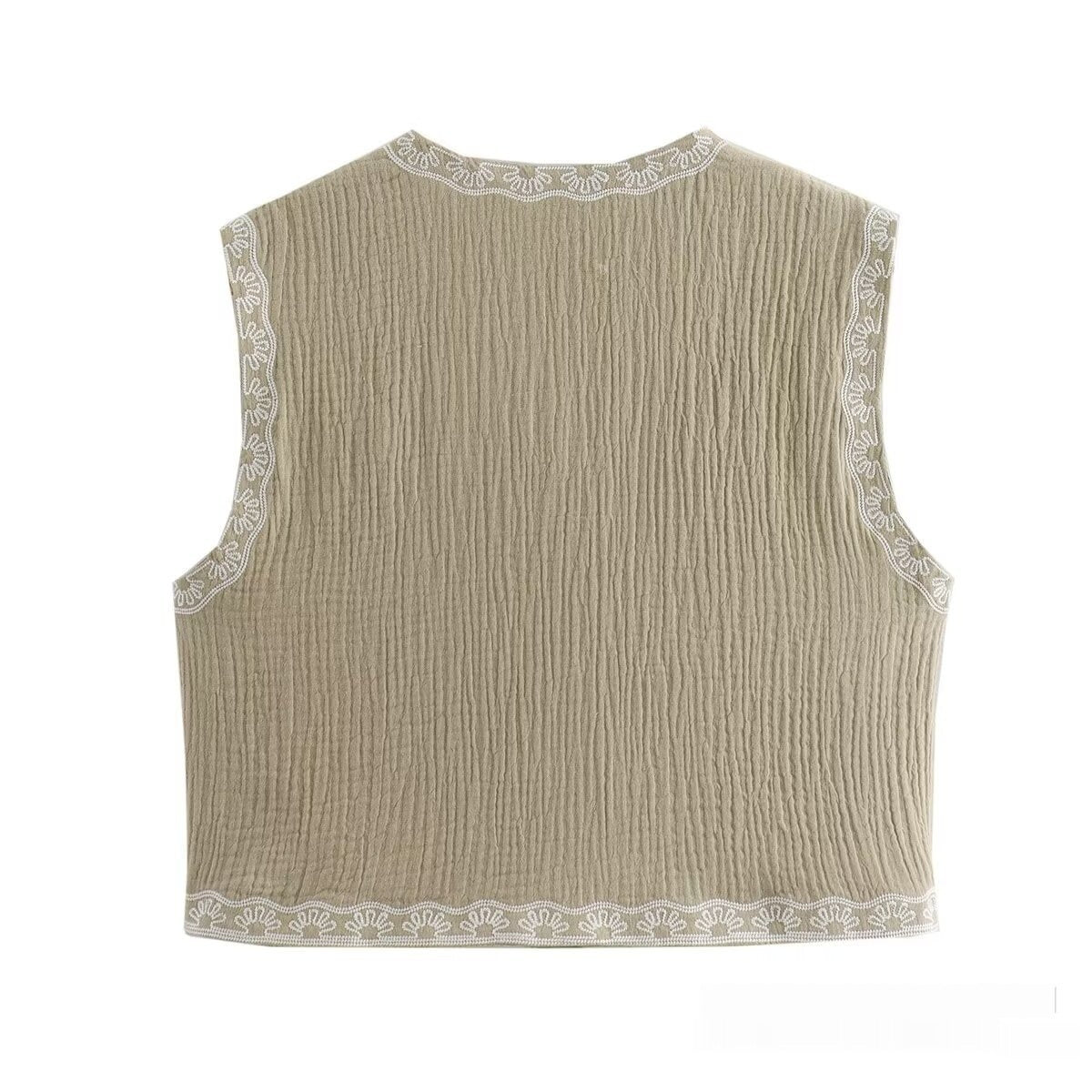 French Design Fashionable Casual Style All-match Two-color Embroidered Vest
