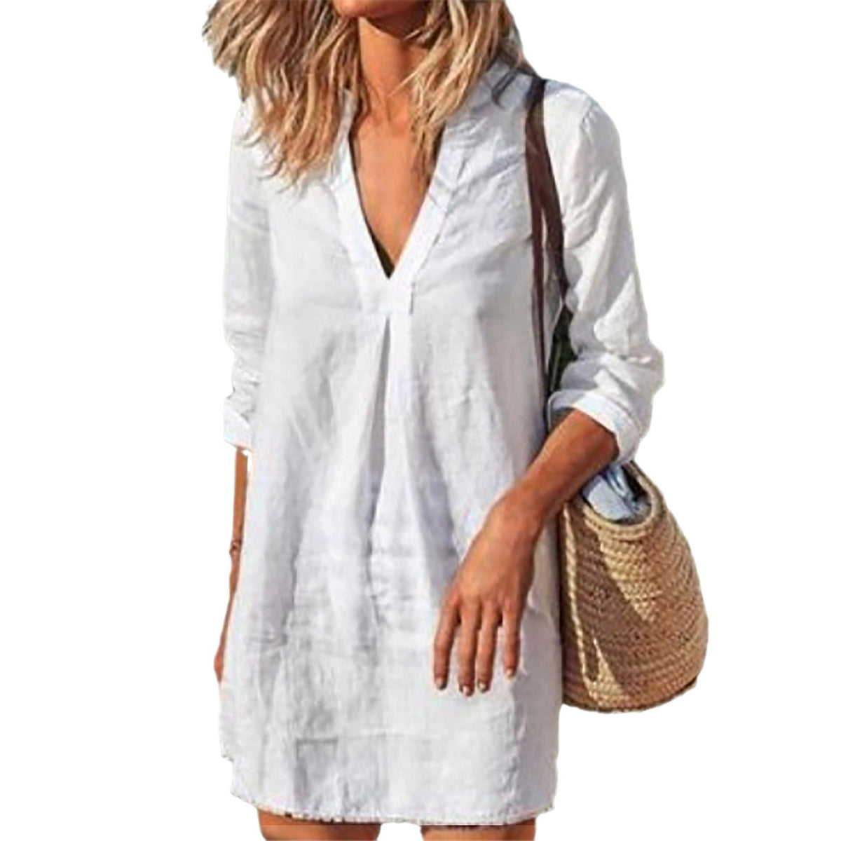 Women's V-neck Mid-length Casual Long Sleeve Dress