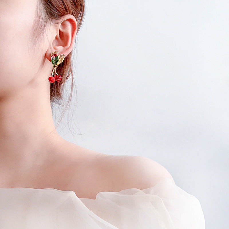 Cherry Earrings Women Fashion Jewelry  Accessories Girl Gift Fruit Rhinestone Earrings