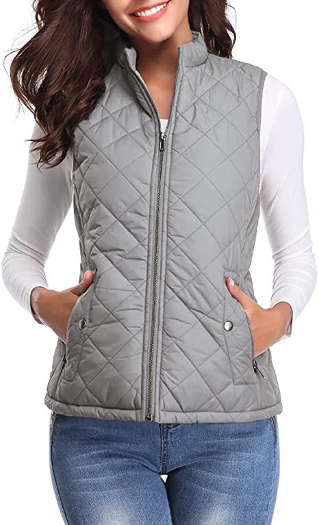 Women's Cotton Vest Stand Collar Zipper Pocket Warm
