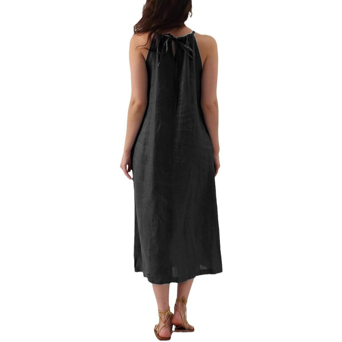 Fashion Solid Color Vest Cotton Linen Dress Women