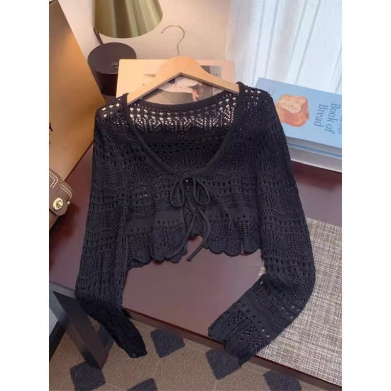 Knitted Long Sleeve Sun Protection Thin Cardigan Blouse Ice Silk Air Conditioning Top