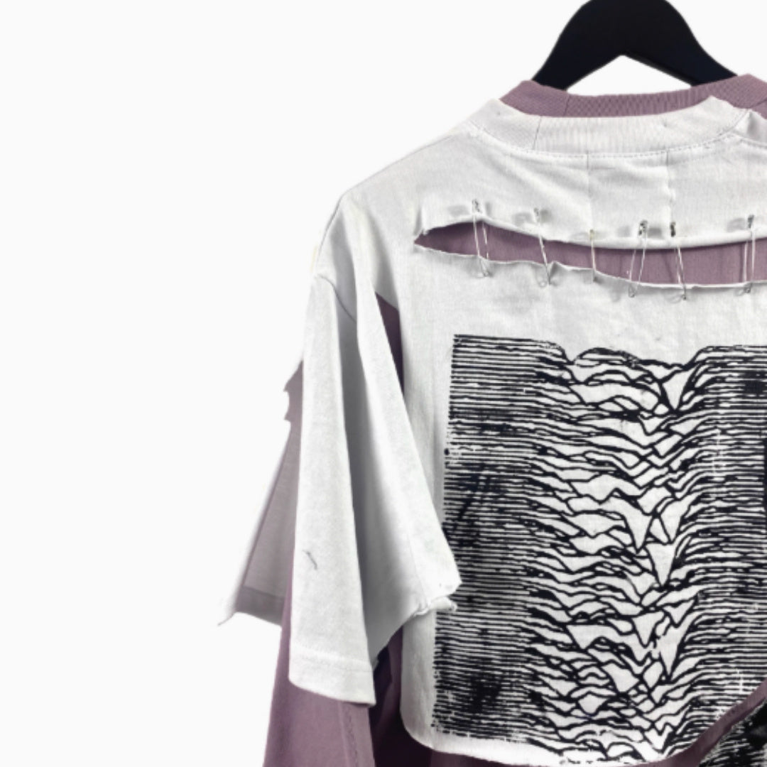 Artistic Print With Two Pieces Of Distressed Long Sleeves