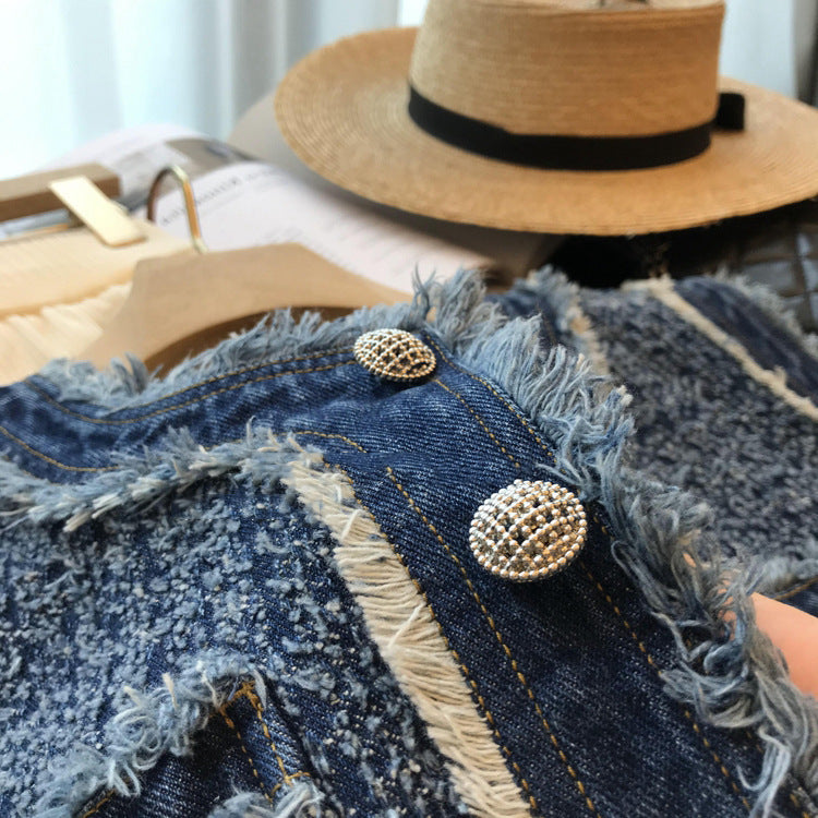 Fashion Hooked Flower Fleece Denim Vest Girl