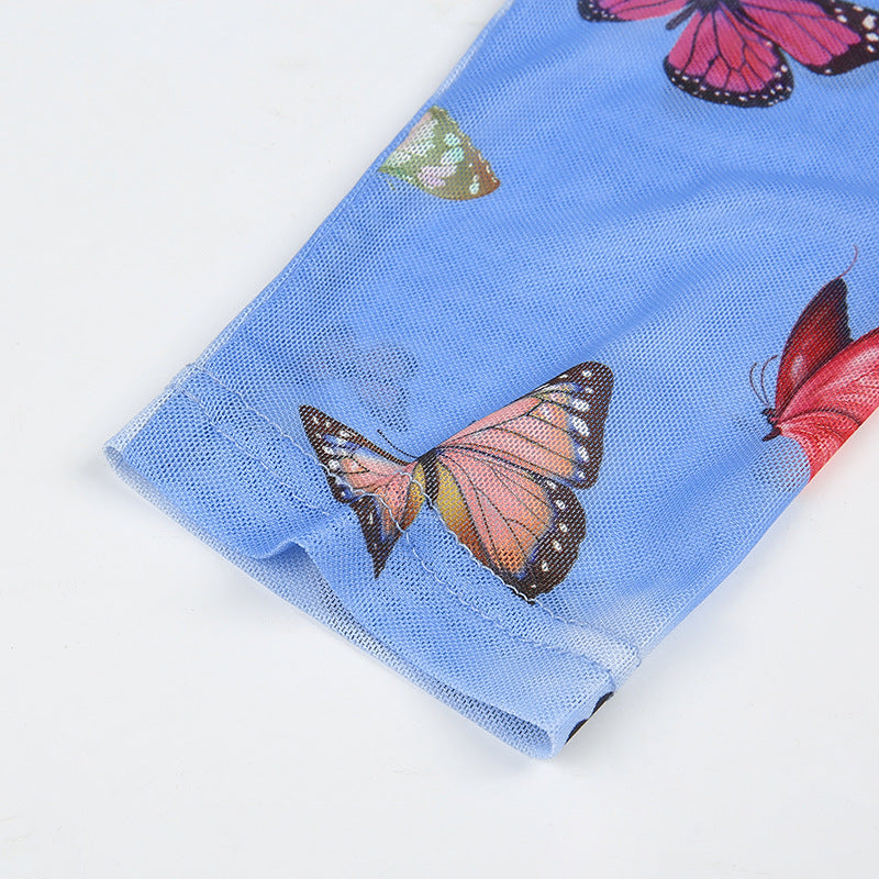 Openwork butterfly print long sleeves