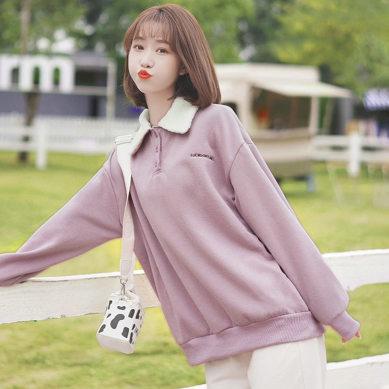 Women's Lettered Embroidery of Thickened and Plush Sweater