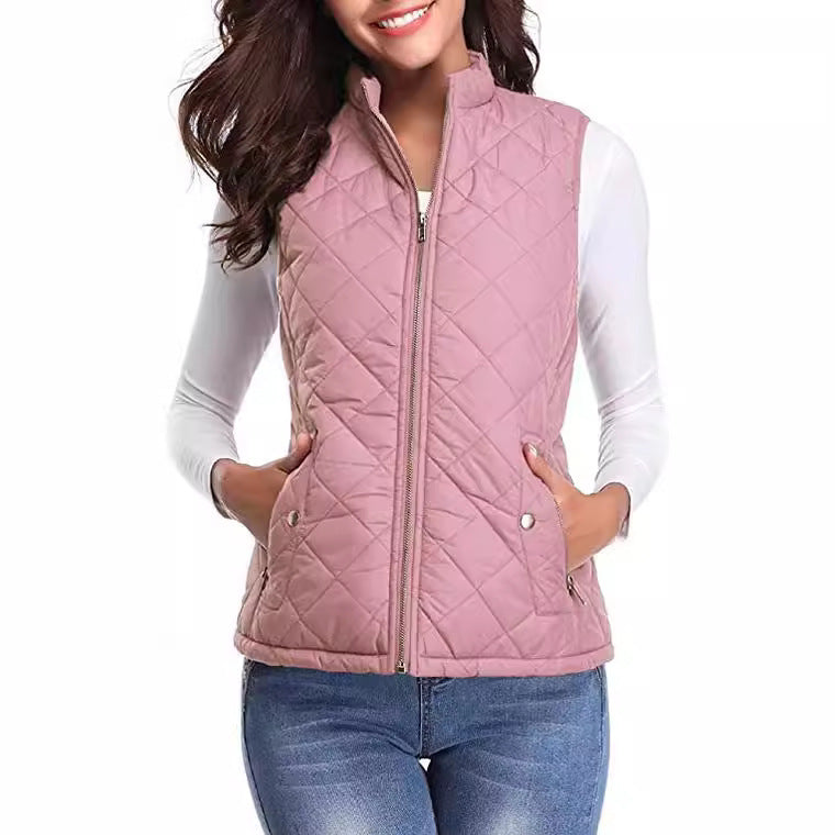 Women's Cotton Vest Stand Collar Zipper Pocket Warm