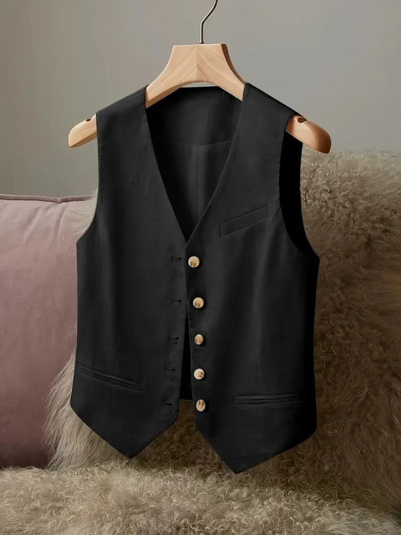 Ladies' Casual Elegant Waist Cinched Linen Jacket Vest