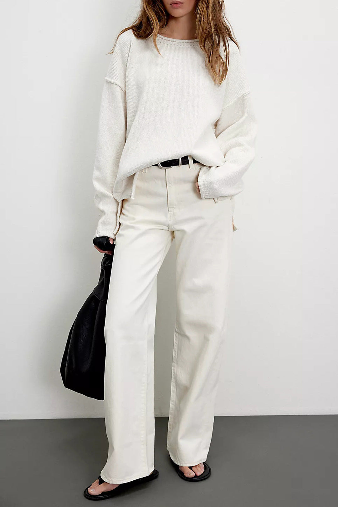 Solid Color Round Neck Sweater