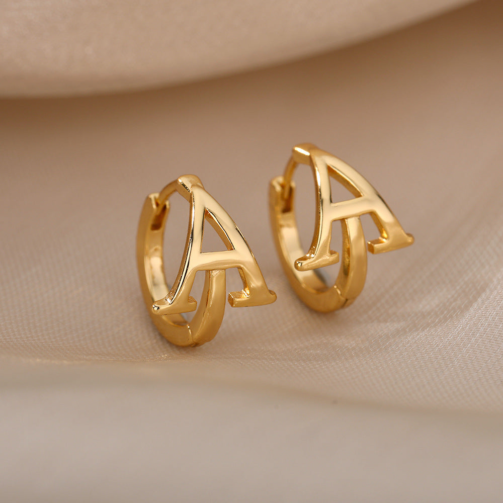 Women Stainless Steel Letter A-Z Piercing Earring Fashion Jewelry