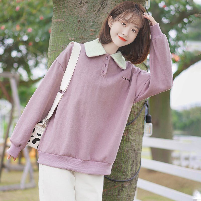 Women's Lettered Embroidery of Thickened and Plush Sweater
