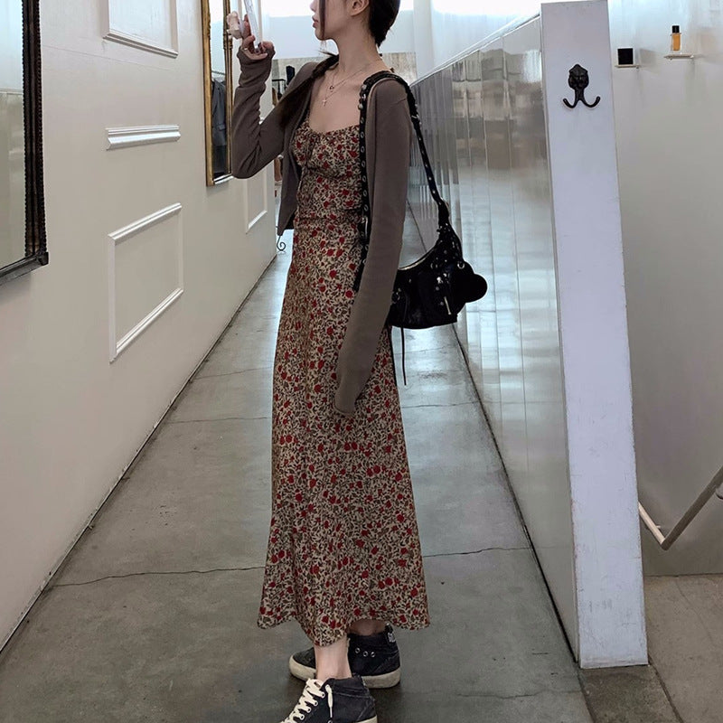 Romantic Atmosphere Fragmented Flower Strap Dress Girl