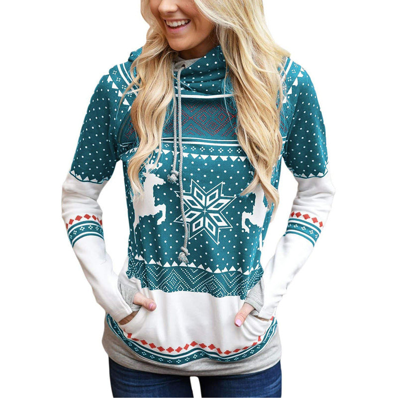 Long Sleeve Hooded Casual Sweater Women With Printed Pockets