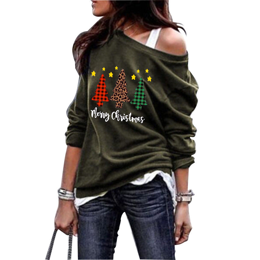 Hooded Snowflake Christmas Tree Print Top