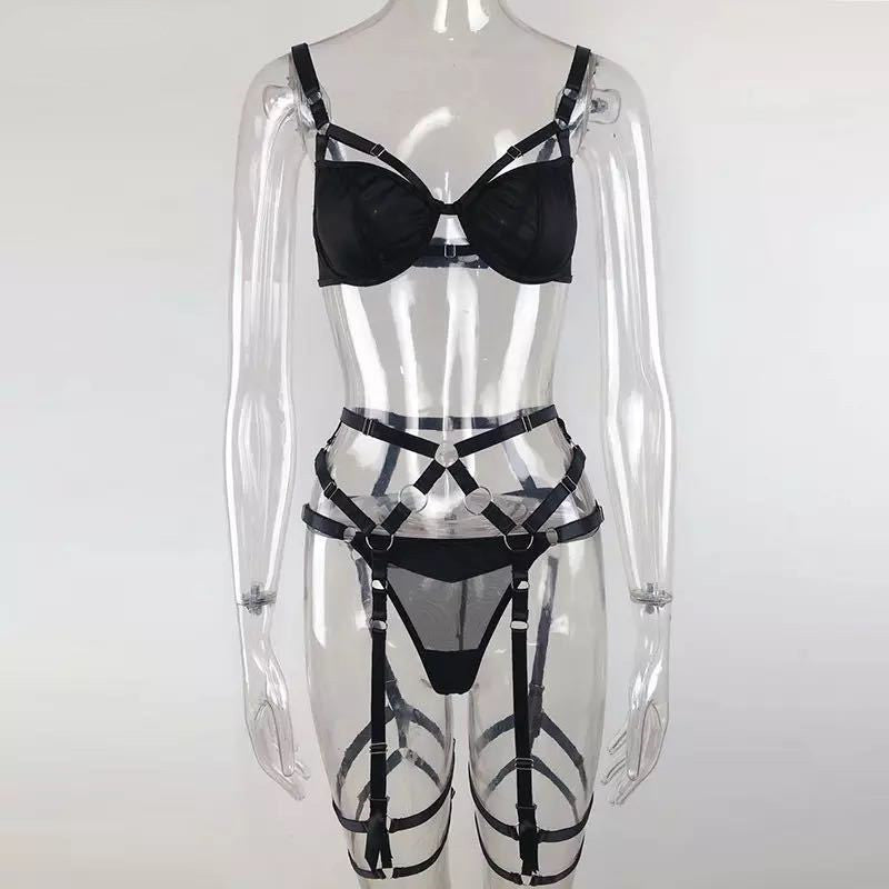 Women's Transparent Lace Underwire Bra Panty Bandage Set