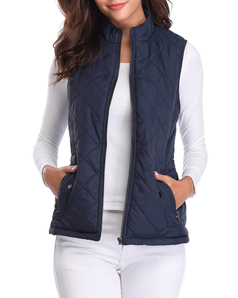 Women's Cotton Vest Stand Collar Zipper Pocket Warm