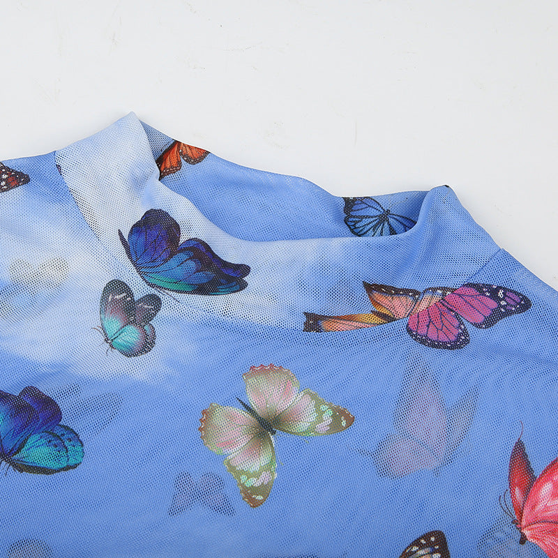 Openwork butterfly print long sleeves