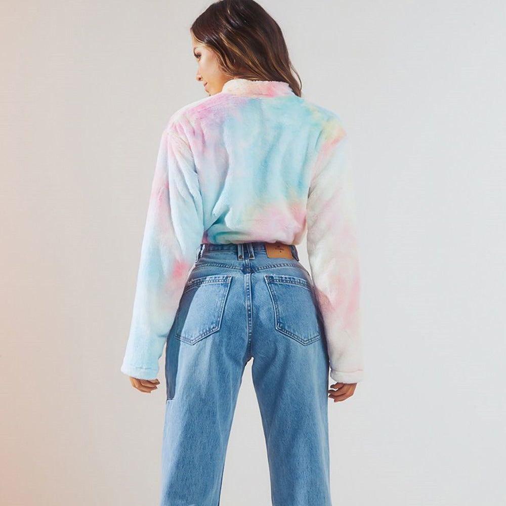 Long sleeved half collar tie waist casual loose coat