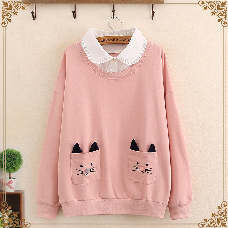 Loose pullover fake two-piece sweater