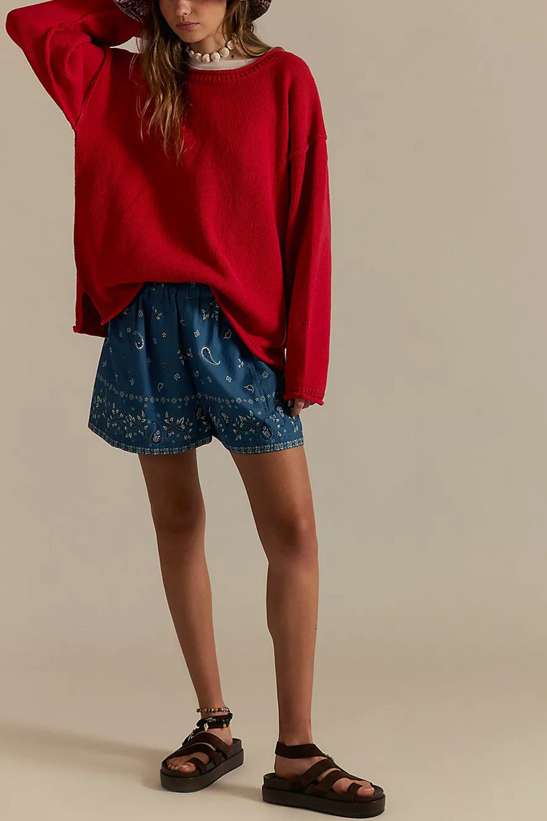 Solid Color Round Neck Sweater