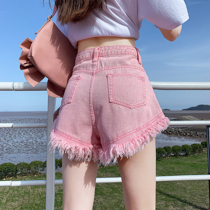 High Waist Denim Shorts Women's Summer Frayed