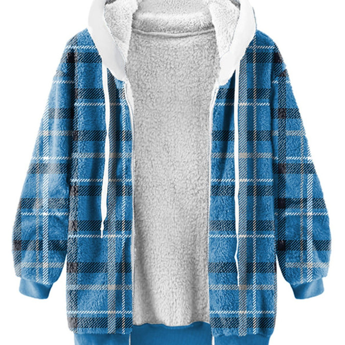 Women's Plush Lined Plaid Hooded Coat