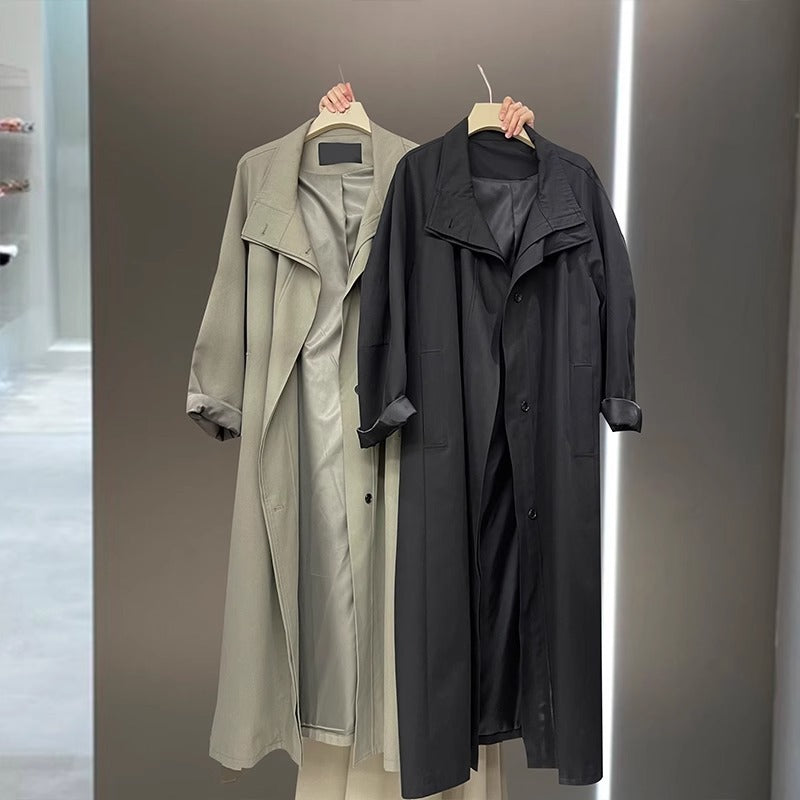 Women's Solid Color Loose Mid Length Windbreaker Jacket