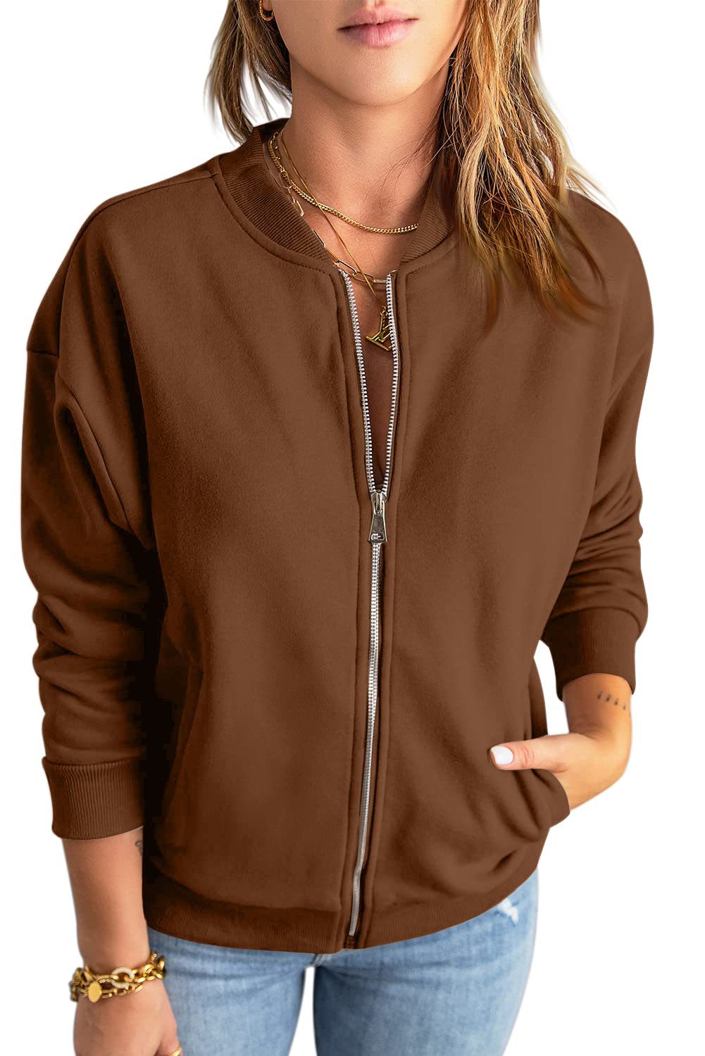 Women's Fashion Solid Color Zipper Jacket Coat