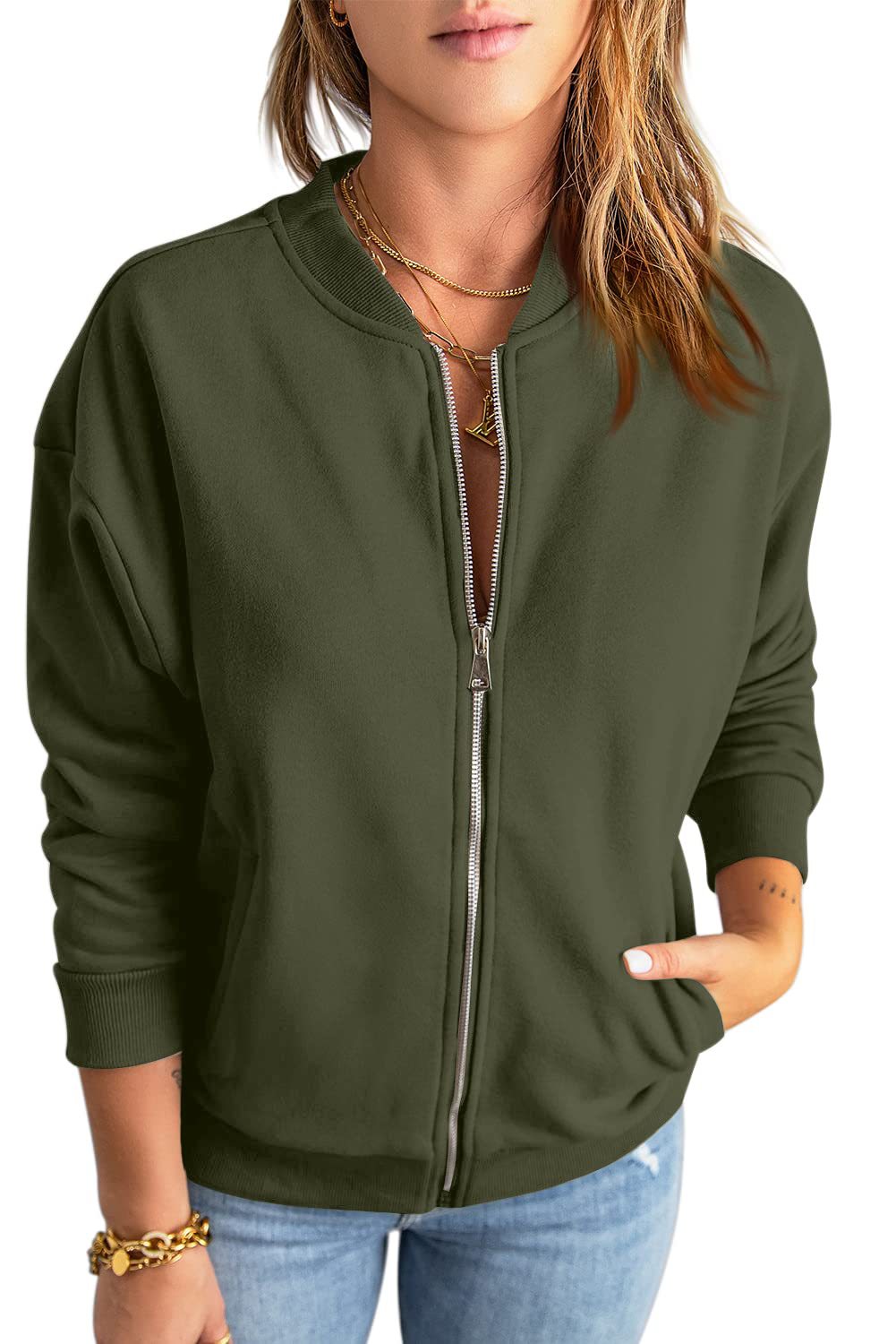 Women's Fashion Solid Color Zipper Jacket Coat