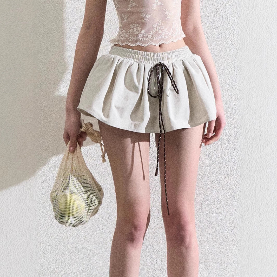 All-matching Elastic Waistband Twisted Drawstring Skirt Pettiskirt Skirt