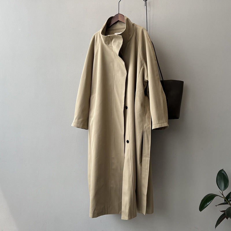 Women's Solid Color Loose Mid Length Windbreaker Jacket
