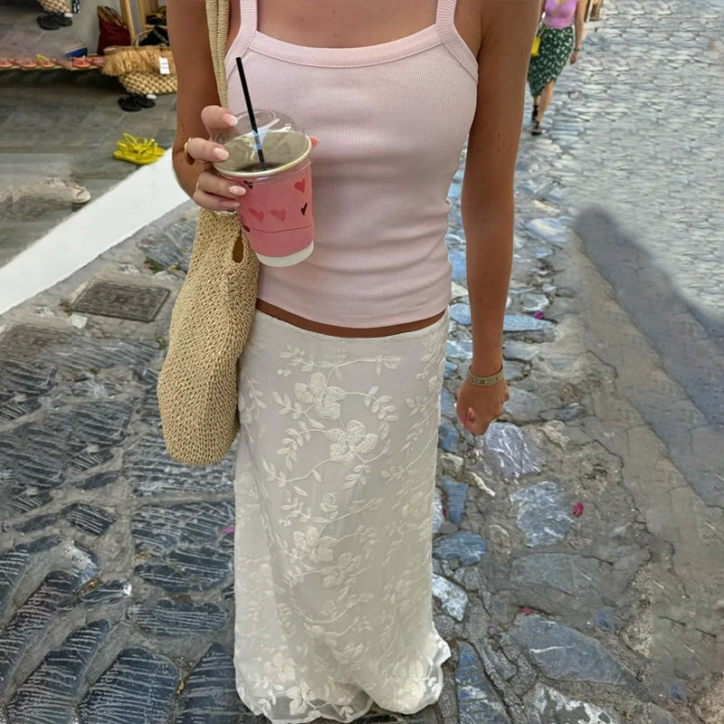 Sexy Low Waist Crocheted Flower Fashion Temperament Slim Skirt