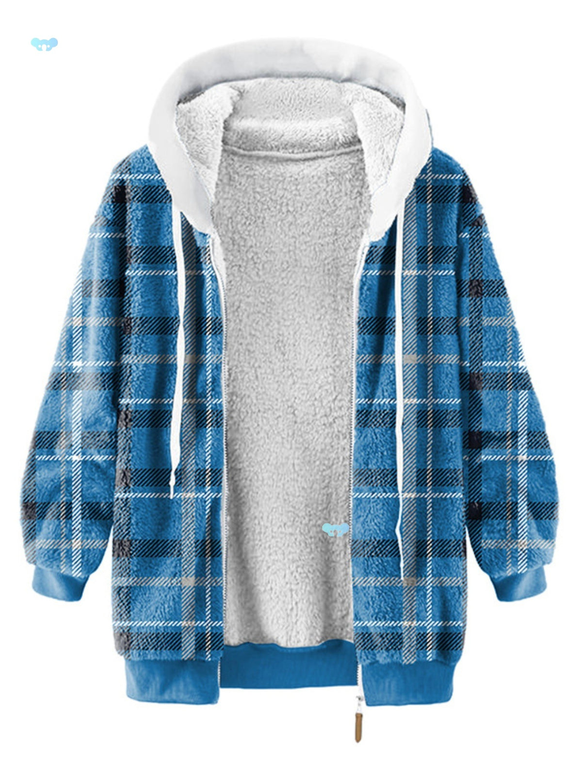 Women's Plush Lined Plaid Hooded Coat