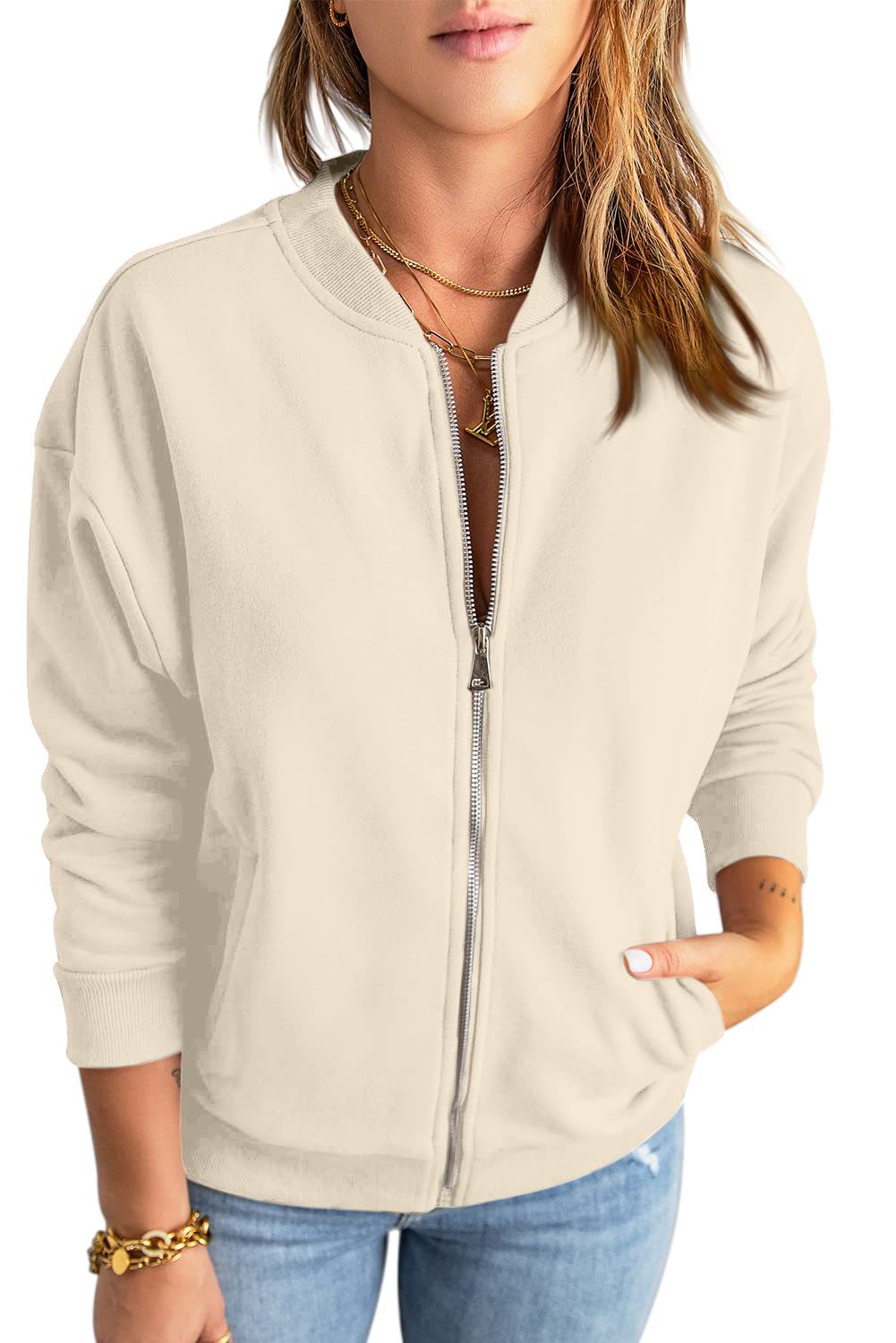 Women's Fashion Solid Color Zipper Jacket Coat