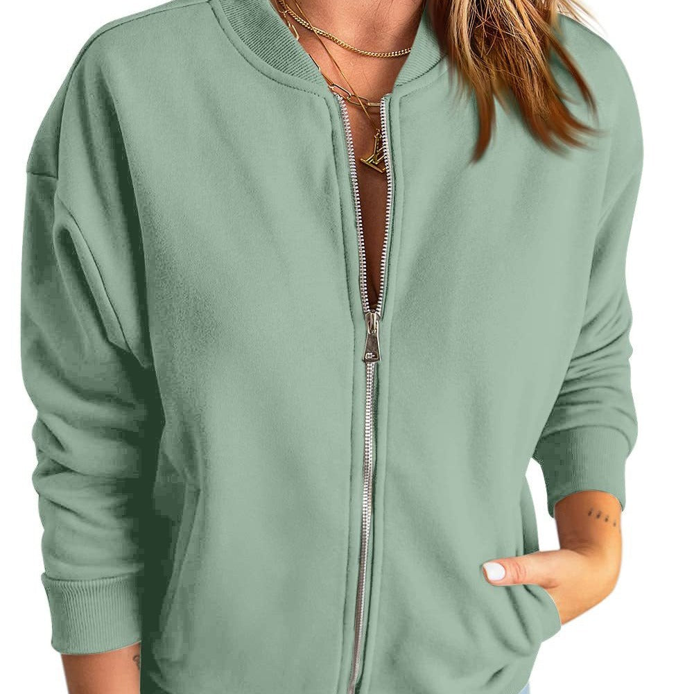 Women's Fashion Solid Color Zipper Jacket Coat