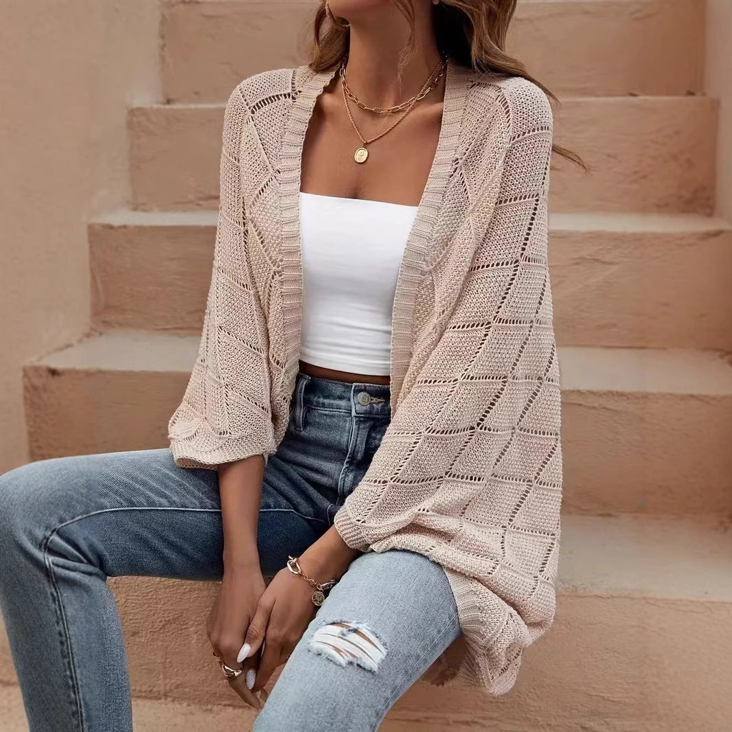 Plus Size Women's Hollow Knitted Fashion Cardigan Top