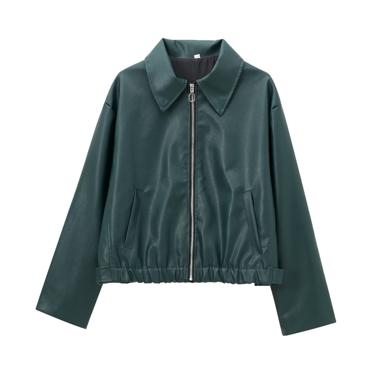 Women's Lapel Long Sleeve Leather Coat