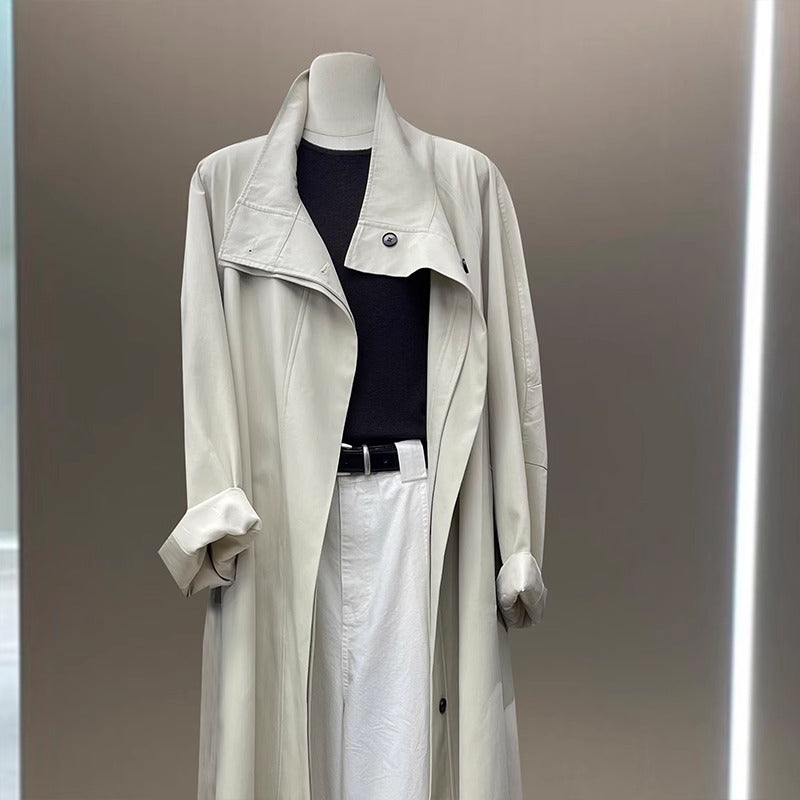 Women's Solid Color Loose Mid Length Windbreaker Jacket