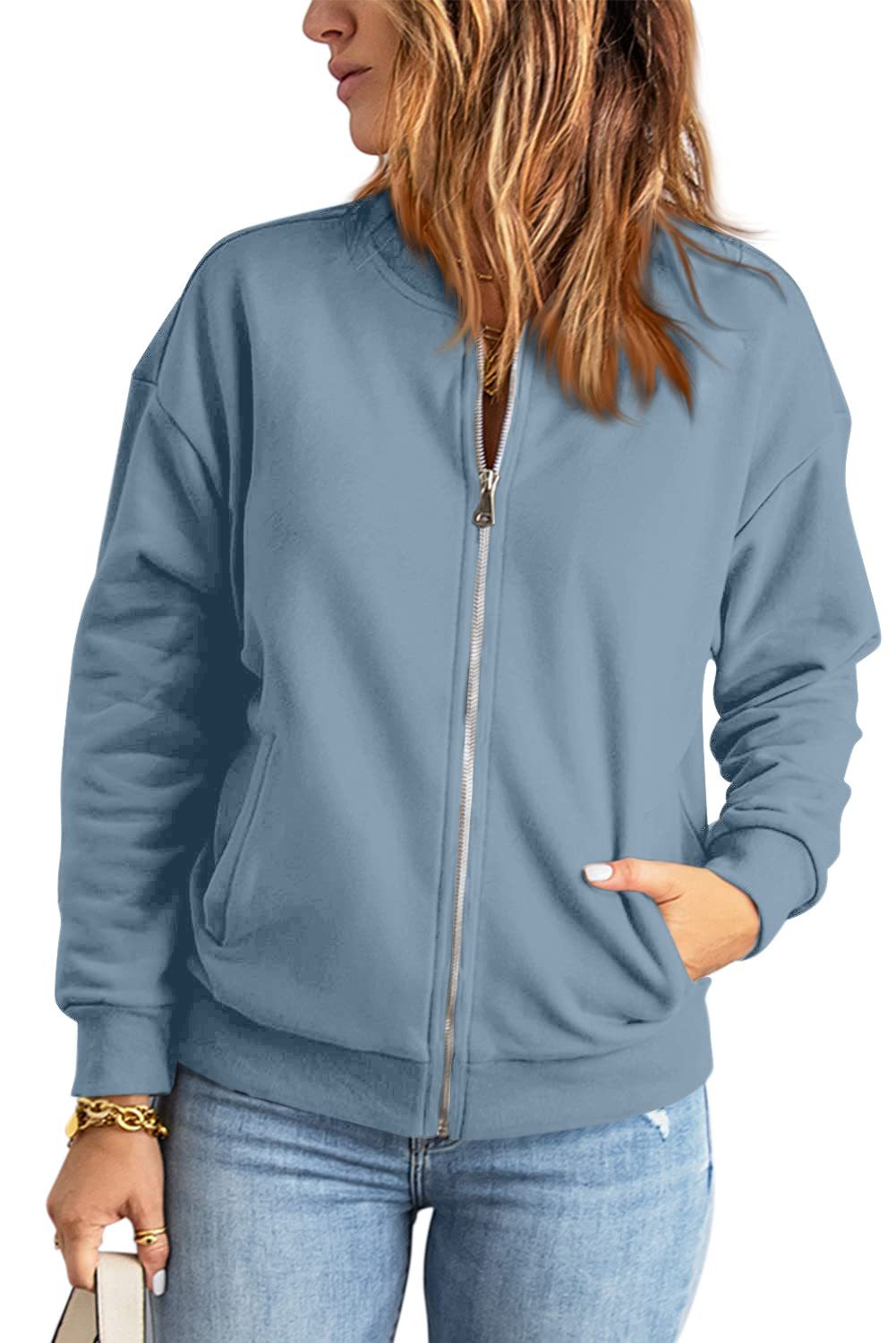 Women's Fashion Solid Color Zipper Jacket Coat