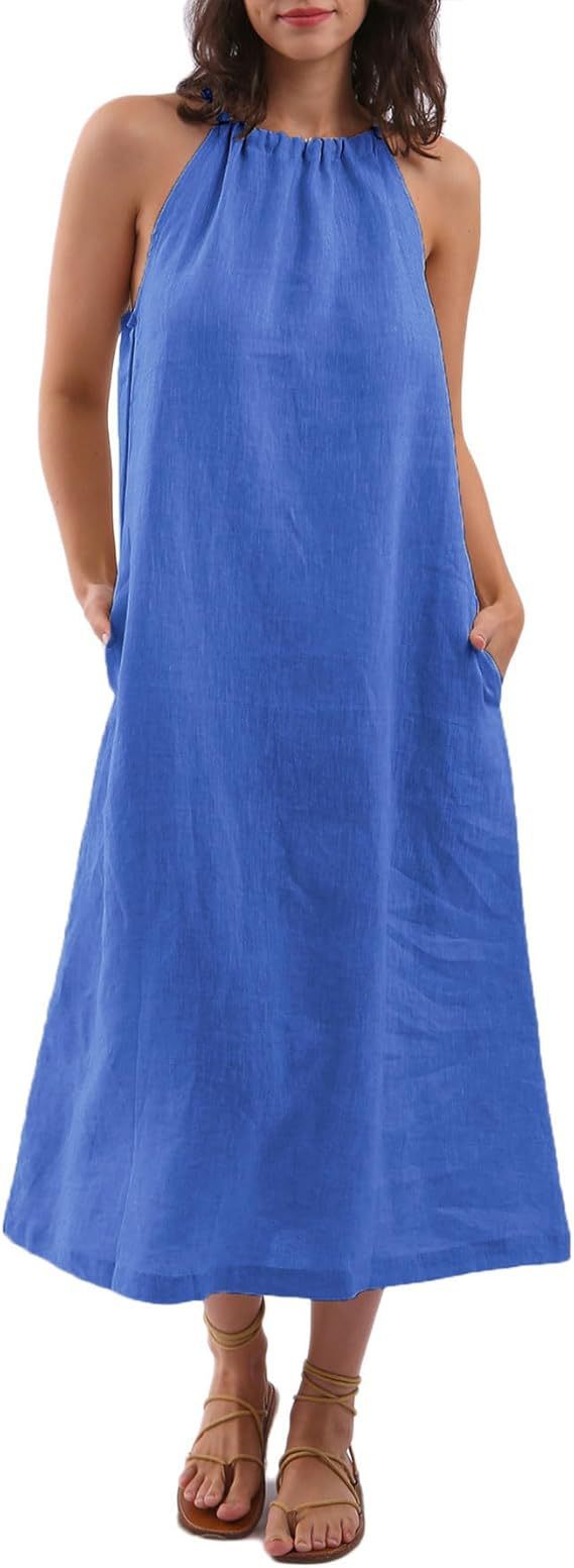 Fashion Solid Color Vest Cotton Linen Dress Women
