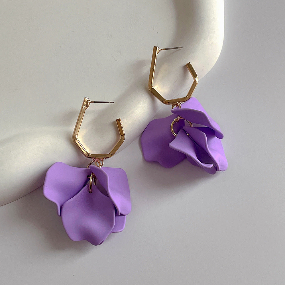 Fashion Jewelry Rose Petal Long Exaggerated Earrings For Women